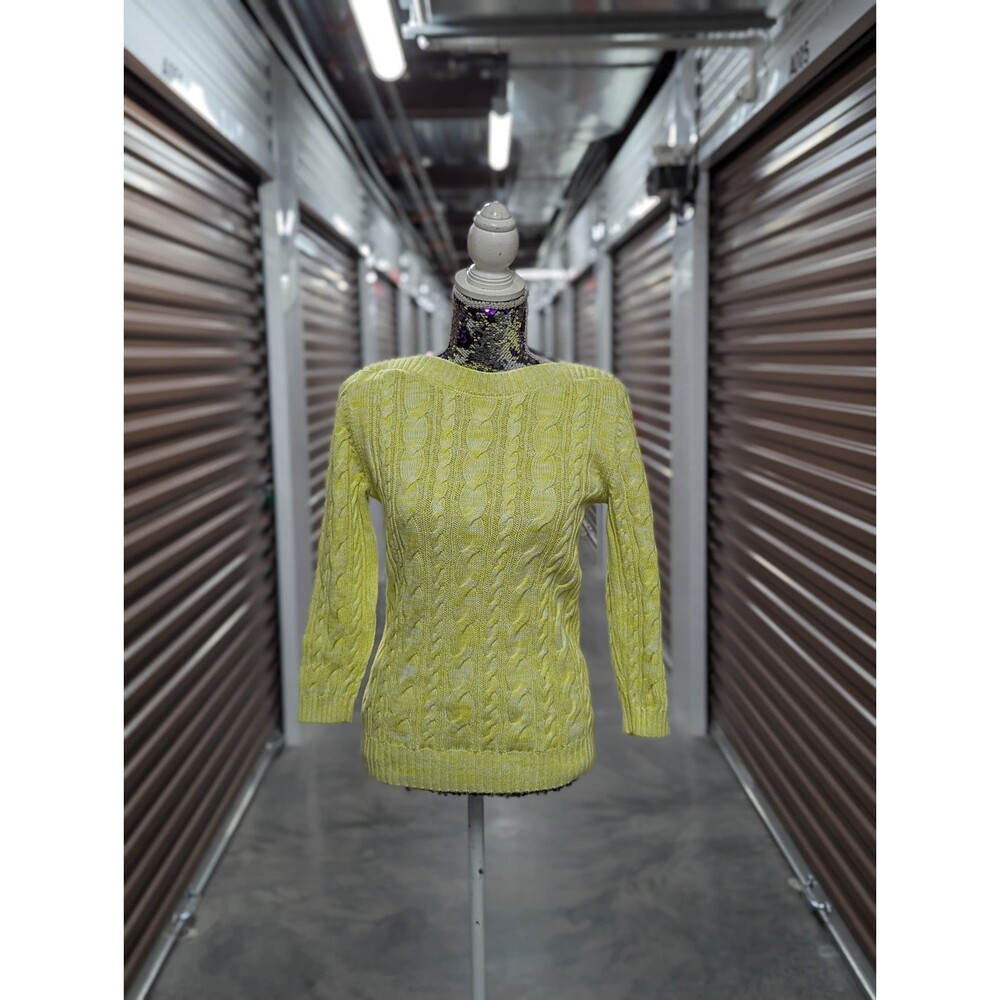 Lands End Small Heathered Yellow Cable‎ Knit Sweater with Gold Buttons